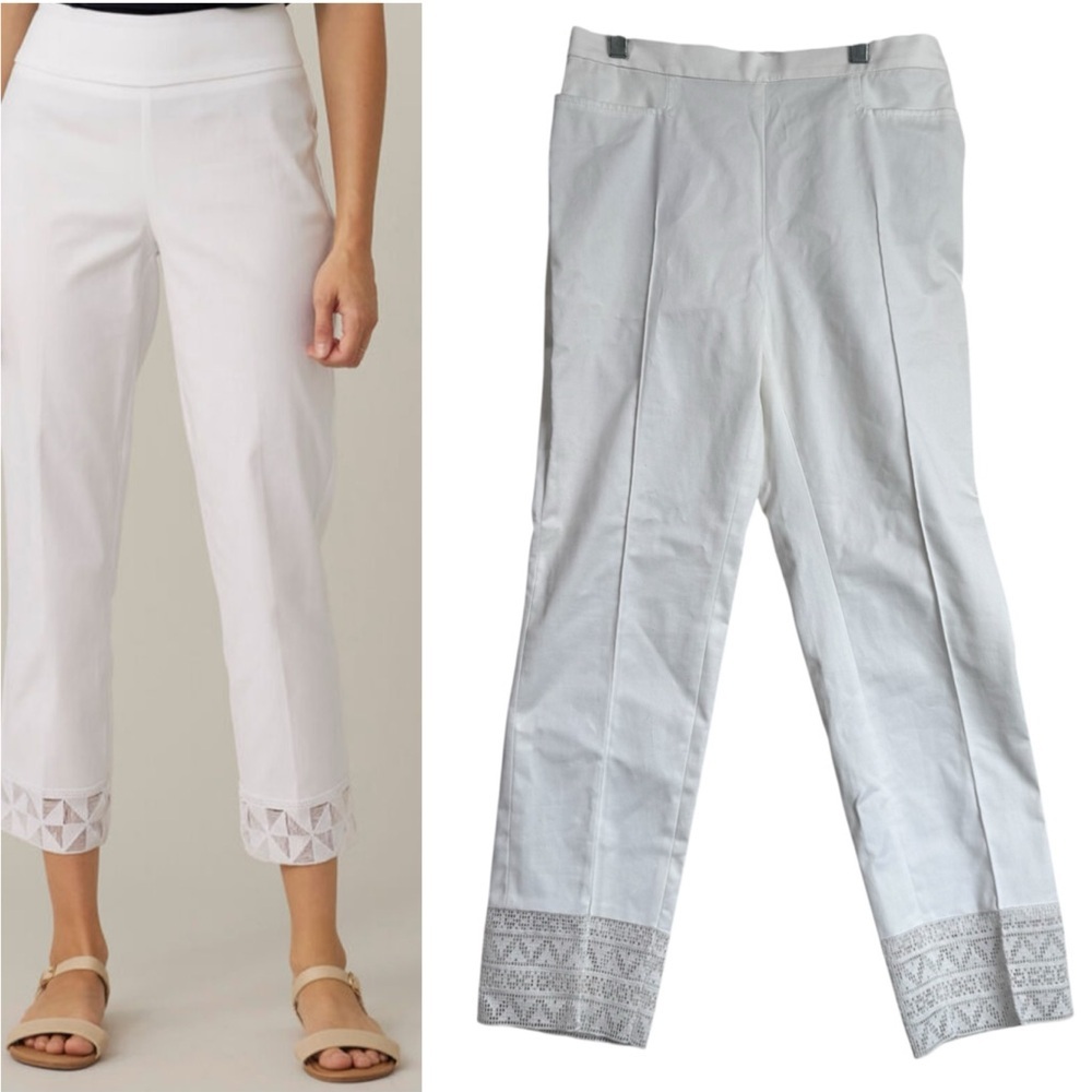Akris Punto Cotton Eyelet Straight Leg Ankle Pants Embroidery Off White Lace 6